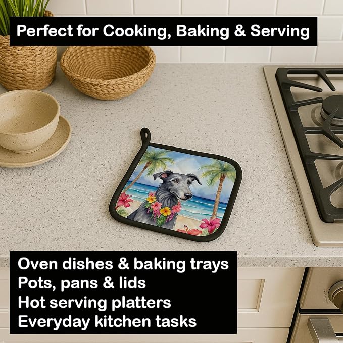 Caroline's Treasures Scottish Deerhound Luau Pair of Pot Holders Kitchen Heat Resistant Pot Holders Sets Oven Hot Pads for Cooking Baking BBQ, 7 1/2 x 7 1/2