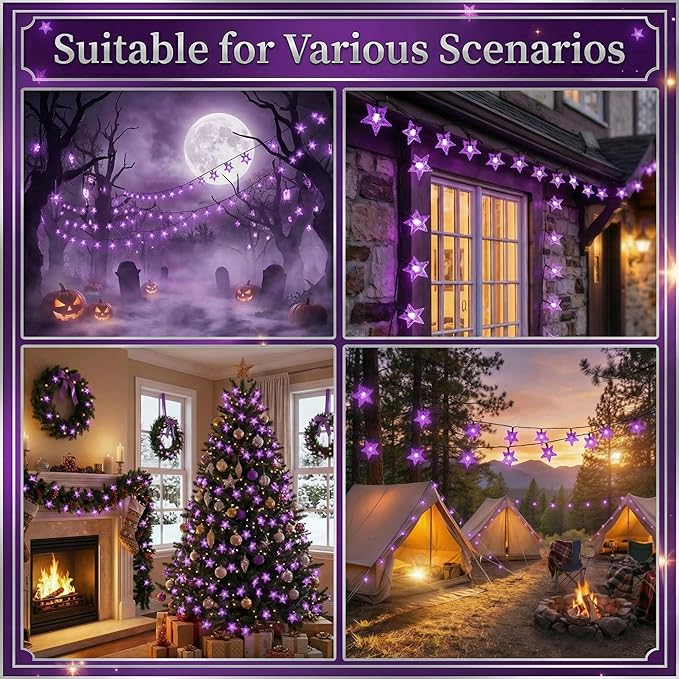 Twinkle Solar Star String Lights Outdoor Waterproof Fairy Lights 39FT 100 LED with 8 Lighting Modes for Camping Garden Wedding Party Tree Holidays Backyard Patio (Purple)