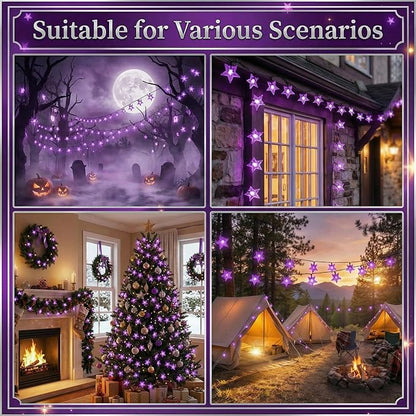 Twinkle Solar Star String Lights Outdoor Waterproof Fairy Lights 39FT 100 LED with 8 Lighting Modes for Camping Garden Wedding Party Tree Holidays Backyard Patio (Purple)