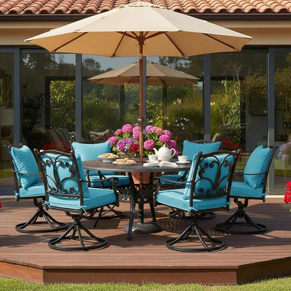 Summsun Faux Linen Outdoor Chair Cushions, Water Resistant Backrest and Deep Seat Cushion Set with Removable Cover, Straps, Non-Slip Bottom for Patio Furniture, 22 x 22 Inch, Teal, Set of 4