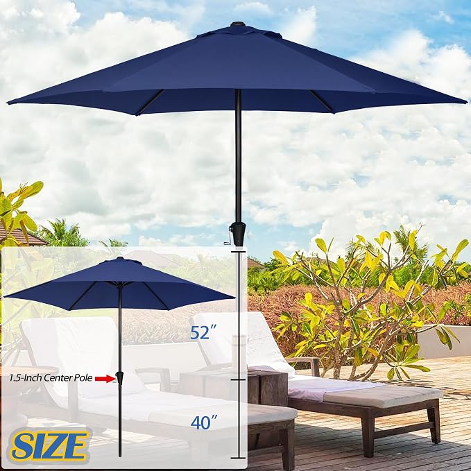 Sunnyglade 9FT Outdoor Patio Umbrella, Market & Table Umbrella with 6 Sturdy Ribs and Crank System, Fade-resistant & Waterproof for Garden Backyard Poolside Deck