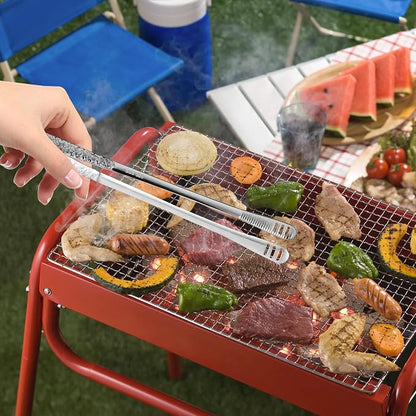 4Pcs 9.5-Inch Stainless Steel Korean BBQ Grill Tongs, Japanese Barbecue Tongs for Cooking, Portable Kitchenware for Home, Outdoor, Steak, Salad, Food