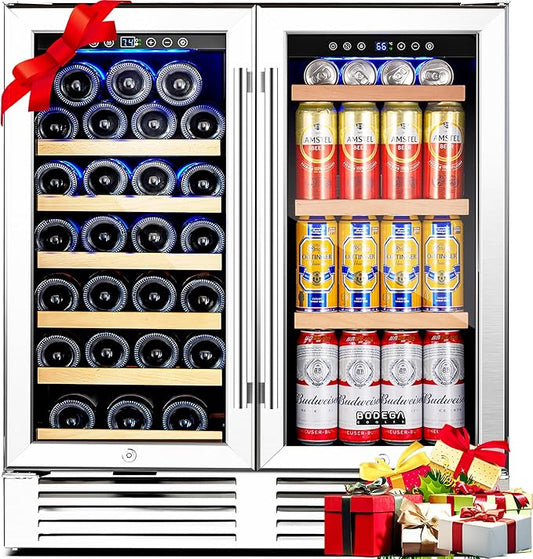 BODEGACOOLER Wine and Beverage Refrigerator,30 Inch Under Counter Commercial Beverage Refrigerator, Large Capacity Back Bar Cooler With 2 Glass Doors,LED Lighting Display Beer Wine Soda Drinks.
