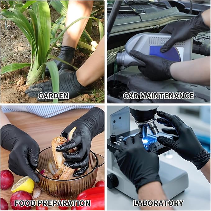 FINITEX - Black Nitrile Disposable Gloves, Exam Gloves, Powder-free, Latex-free, 3mil, Case of 10 Boxes
