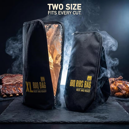 2 Pack BBQ Blanket for Resting Meat & Ribs Bag Bundle, 21" x 15" x 8" and 18" x 8" x 4.5", Insulated Meat Resting Bags, 5-Layer Heat-Resistant Design, Easy-Clean, Heavy-Duty Wide Mouth