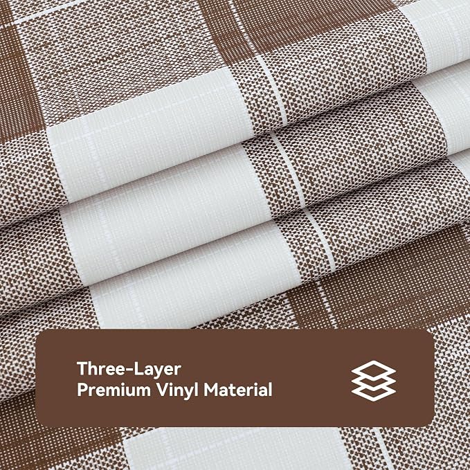 Romanstile Square Plastic Tablecloth, 100% Waterproof Oil-Proof Checkered PVC Table Cloth, Heavy Duty Vinyl Table Cover for Dining, Camping, Picnic, Outdoor - 54 x 54 Inch, Brown Checkered