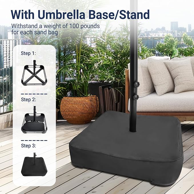 15ft Patio Umbrella with Base, 10-Year-No-Fade Large Outdoor Double-Sided Market Umbrella with UPF50+Terylene Polyester Fabric and Crank for Poolside Garden Deck Backyard Beach Pools