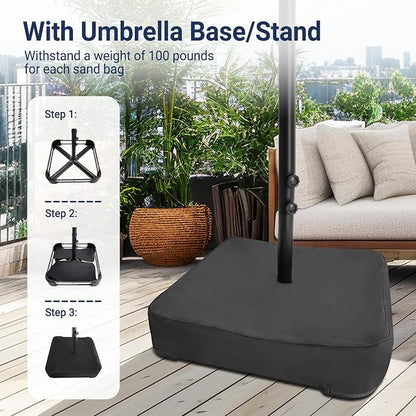 15ft Patio Umbrella with Base, 10-Year-No-Fade Large Outdoor Double-Sided Market Umbrella with UPF50+Terylene Polyester Fabric and Crank for Poolside Garden Deck Backyard Beach Pools