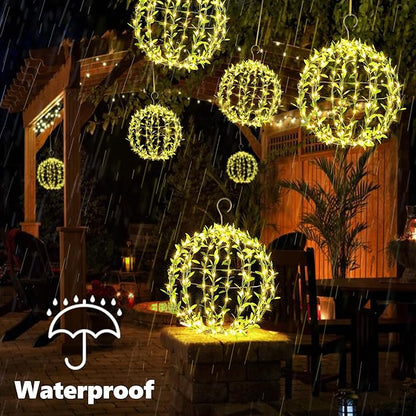 Joomer Solar Hanging Ball Lights Outdoor, 2-Pack 13in & 11in Total 264 LED Solar Globe Lights, 8 Modes Waterproof Metal Sphere Lights with Hooks for Patio Garden Decor - Warm White