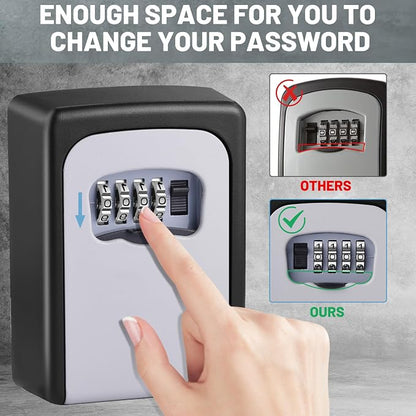 Key Lock Box Wall Mounted,4 Digit Combination Weatherproof Lockbox for Outside House,5 Keys Large Capacity Lockbox,Key Safe Security Storage Lock Box with Resettable Code for Indoor Outdoor Garage