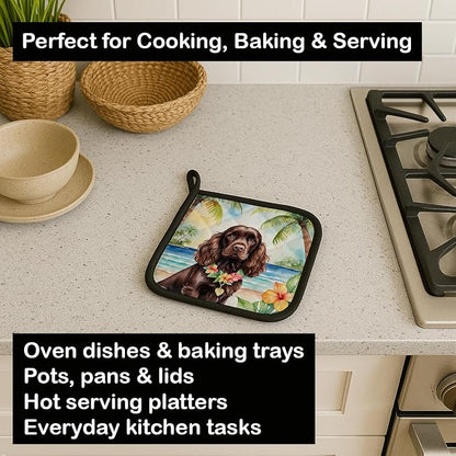 Caroline's Treasures Cocker Spaniel Luau Pair of Pot Holders Kitchen Heat Resistant Pot Holders Sets Oven Hot Pads for Cooking Baking BBQ, 7 1/2 x 7 1/2
