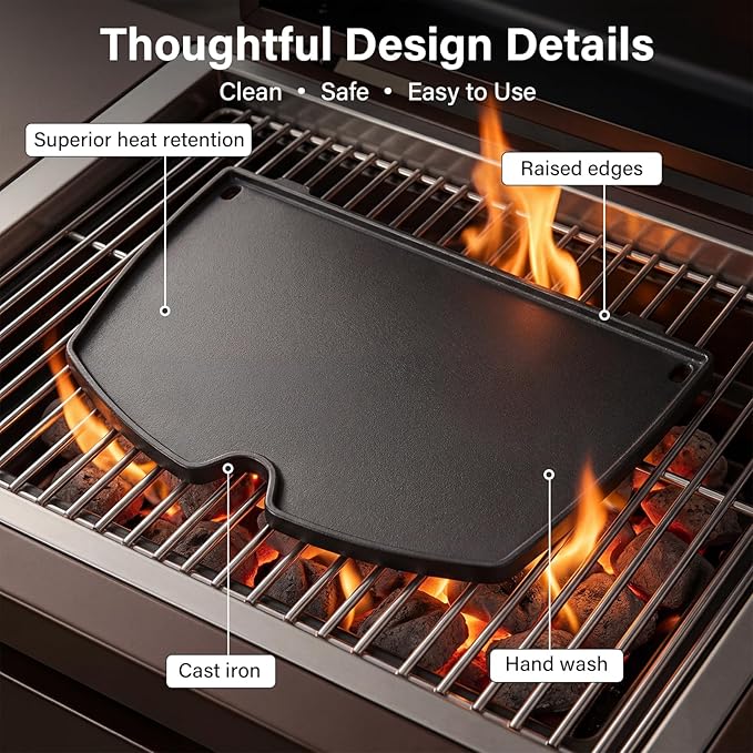 6558 Cast Iron Griddle Plate - 12.6" x 8.6" Cooking Griddle Replacement, Fits Weber Q100/Q120/Q140/Q1000/Q1200/Q1400 Series (Models 50060001/51010001/51080001)