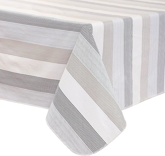 Walrus Heavy Duty Vinyl Tablecloth with Flannel Backing Waterproof Oil-Proof Plastic Table Cloth Stain-Resistant Wipeable Rectangle or Square Table Cover for Indoor and Outdoor (Line,60x84 Inch)