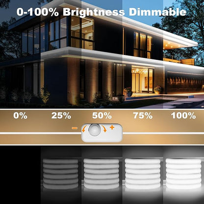 Gliztech IP67 Waterproof COB LED Strip Lights AC 110V-120V Direct Plug, 100FT Super Bright Outdoor Strip Lights with Double Fuse Controller, 6500K White LED Strips for Garden Patio Commercial Decor