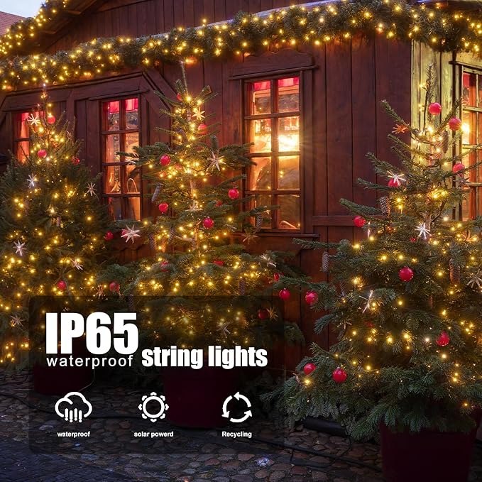 Selarlyt 2 Pack Solar String Lights Outdoor Waterproof, 72FT 200 LED Solar String Lights with 8 Lighting Modes, IP65 Waterproof Solar Lights Outdoor for Xmas Garden Party Tree Decor, Warm White