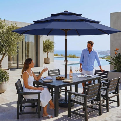 10ft 3 Tier Patio Umbrella, Outdoor Market Table Umbrella with UPF 50+ Vented Canopy, 8 Sturdy Ribs, Easy Push Button Tilt and Crank, Windproof for Deck, Pool, Backyard and Garden