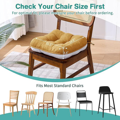 BETU Chair Cushions for Dining Chairs Set of 2,3.5" Thick Kitchen Table Chair Pads with Ties,Non Slip Backing and Covers, Seat Cushion for Dining Room,Bar,Patio Chairs,15.5"X15.5"X3.5",Yellow
