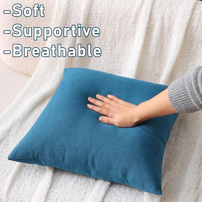 Outdoor Throw Pillows with Inserts, Waterproof Pillows for Outdoor Seating, Square Decorative Garden Cushion for Patio Furniture, Bed, Couch, Sofa(Blue, 16" x 16" (Pack of 2))
