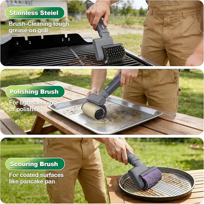 2026 New Electric Grill Brush with 3 Replacement Head,3-Speed Power Control,Cordless Rechargeable Grill Cleaning Brush with Adjustable Angle,Cleaning Tool for Outdoor BBQ,No Bristle Shedding-Gray