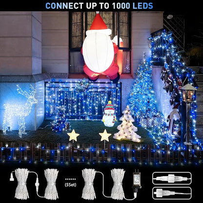 JMEXSUSS Blue and White String Lights Indoor, 200 LED Christmas Lights | 66ft Connectable Christmas Lights Plug in for Bedroom Tree Room Party Classroom Decorations