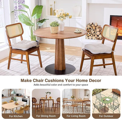 BETU Chair Cushions for Dining Chairs Set of 2,3.5" Thick Kitchen Table Chair Pads with Ties,Non Slip Backing and Covers, Seat Cushion for Dining Room,Bar,Patio Chairs,15.5"X15.5"X3.5",Beige