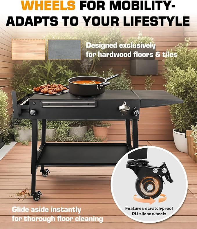 Upgraded Heavy-duty Foldable Grill Stand for Blakcstone, 17" & 22", Height Adjustable, Grill table Desiged for Outdoor BBQ Backyard Camping