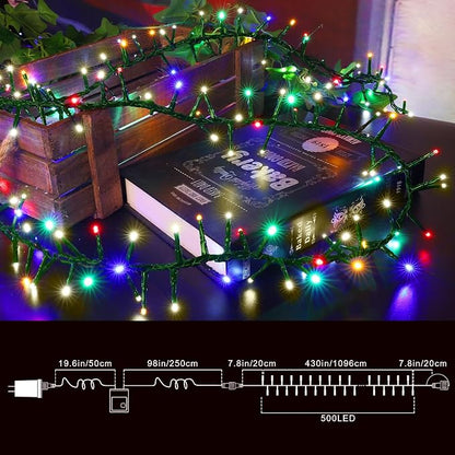 Color Changing String Lights, 500 LED Warm White & Multicolor Christmas Lights Plug in, 10 Modes Timer LED Fairy Lights, Waterproof Christmas Lights Outdoor for Xmas Tree Party Bedroom Decor