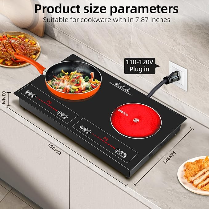 2 Burner Electric Cooktop,110V 2500W Electric Stove Top with Touch Control,9 Heating Level,Timer & Kid Safety 2 burner cooktop.