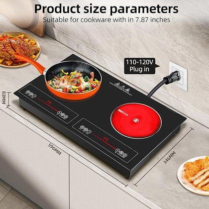 2 Burner Electric Cooktop,110V 2500W Electric Stove Top with Touch Control,9 Heating Level,Timer & Kid Safety 2 burner cooktop.