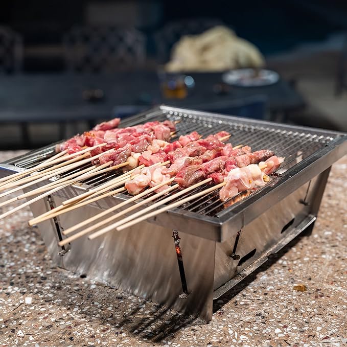 Portable Charcoal Grill for Camping, SEHOMY Foldable BBQ Grills Stainless Steel Smoker Barbecue Picnic Stove for Outdoor Cooking Camping Hiking Picnics Garden Travel Patio Backyard (S)
