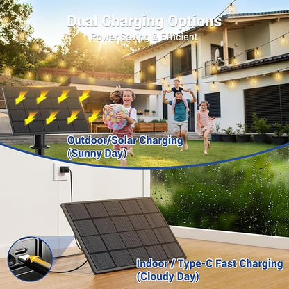 50FT Solar String Lights Outdoor Waterproof, 18+1 LED Solar Powered Lights with Remote Control, 3 Light Modes & Dimmable, USB-C Charging for Patio, Backyard, Garden, Camping