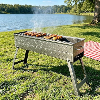 Foldable Barbecue Grill Portable Charcoal Grill,Outdoor Skewer Asadores Small Camping Coal Grill,Parrilla Para Asar Carne De Carbon Hibachi Grill Charcoal Steel Material(100cm/39in)