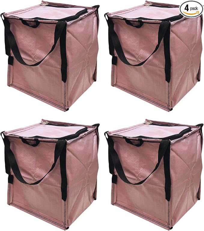 DURASACK 22-Gallon Zipper Top Heavy Duty Storage Tote Bags, 4-Pack, Mauve | Rugged Woven Polypropylene Moving Bag, Reusable Self-Standing Design, Holds up to 500 Pounds