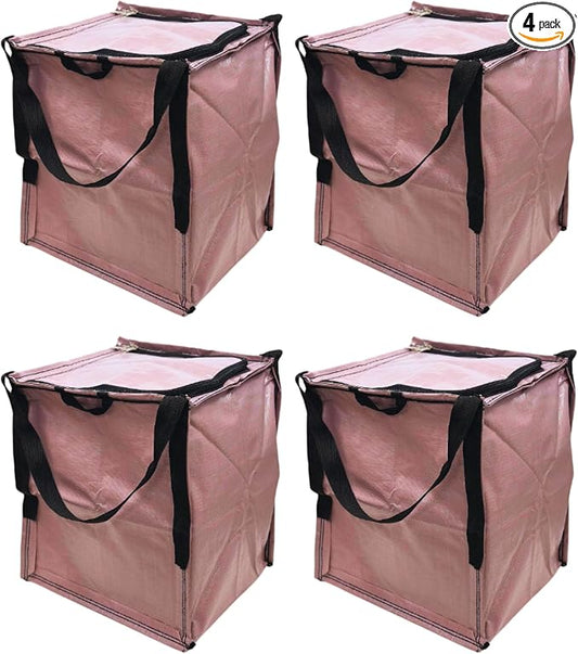 DURASACK 22-Gallon Zipper Top Heavy Duty Storage Tote Bags, 4-Pack, Mauve | Rugged Woven Polypropylene Moving Bag, Reusable Self-Standing Design, Holds up to 500 Pounds
