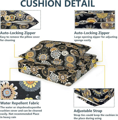 DYTXIII Outdoor Deep Seat Cushion Set, Water Repellent 24"x24" Patio Thick Cushions Replacement with Seat & Back Pillow for Patio Sofa, Wicker Chair, Couch - Black Yellow Crosby