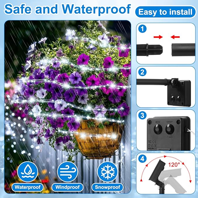 12 Pack Solar Waterfall Fairy Bunch Lights Outdoor Waterproof 9 Strand 180LEDs 8 Modes Watering Can Light (No Can) Firefly Bunch Lights for Patio Yard Garden Decorations(Cool White)