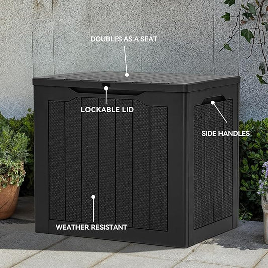 YITAHOME 30 Gallon Outdoor Storage Box, Small Water Resistant Resin Deck Box, Indoor Outdoor Lockable Rattan Storage Container for Patio, Garden, Cushions, Tools, Equipment (Black)