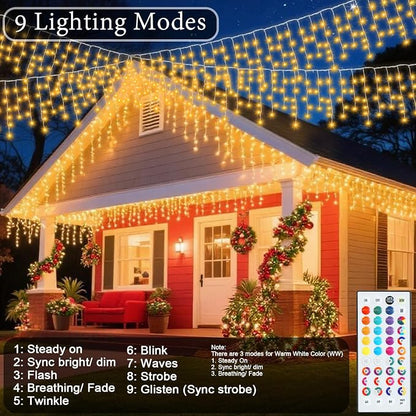 35 Colors Icicle Lights for Outside, 58FT Icicle Christmas Lights | Outdoor Roof Christmas Lights with Remote, Color Changing LED Hanging String Lights for Roof Window Halloween Decorations
