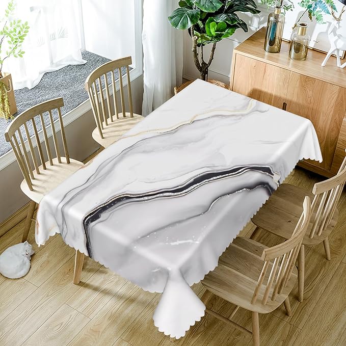54x70inches White Grey Marble Tablecloth Elegant Marble Texture Rectangle Table Cloth Spill Proof and Wipeable Polyester Fabric Table Cover for Kitchen Dining Room Living Room Home Decor