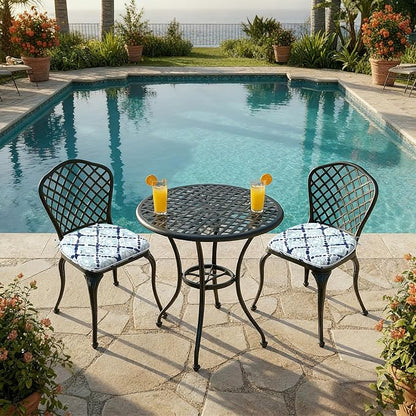 DYTXIII Set of 2 Outdoor Chair Cushions with Ties,Water Repellent Patio Chair Pads 17"x 16" for Outdoor Furniture,Round Corner Seat Cushions for Garden Yard Kitchen Boho Geometry Blue