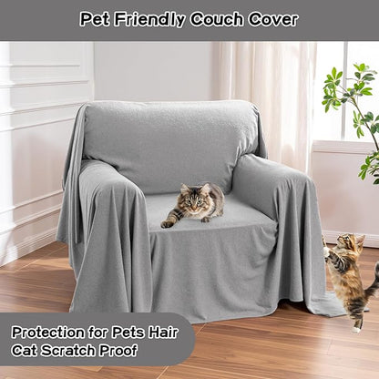 MEETSKY Small Couch Cover Oversized Armchair Sofa Covers Washable for Dogs Single Recliner Sofa Slipcover, Cat Scratch Proof Soft Sofa Throw Protector for Pets, 71" x 91", Light Grey