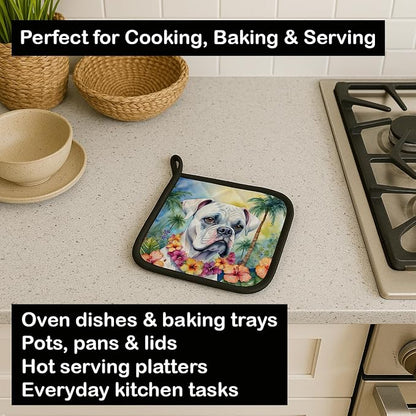Caroline's Treasures White Boxer Luau Pair of Pot Holders Kitchen Heat Resistant Pot Holders Sets Oven Hot Pads for Cooking Baking BBQ, 7 1/2 x 7 1/2