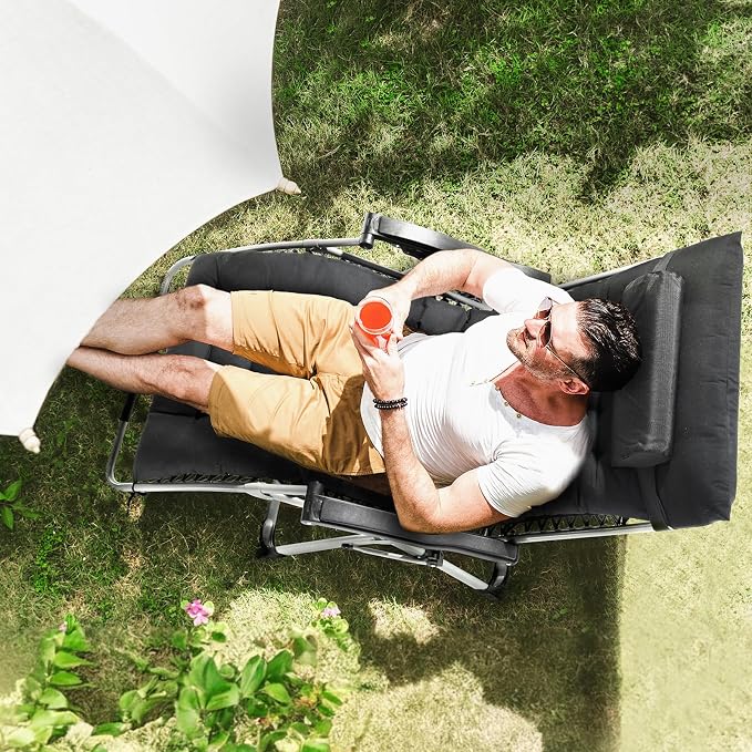 VEVOR Zero Gravity Chair, 33 inch Zero Gravity Recliner Lounge Chair for Indoor and Outdoor, Adjustable Anti Gravity Chair with Cushion, Headrest, Footrest, and Cupholder, 500 lbs, Black