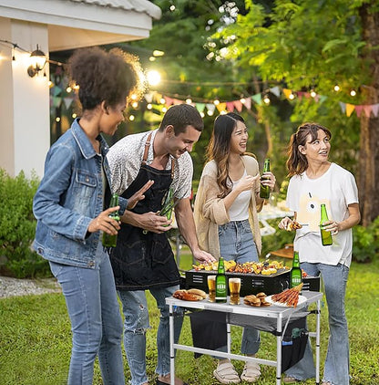 Nice C Square Folding Height Adjustable Aluminum Table (23.6", White) | Mesh Bag, Carry Handle, Grill Table, Camping Table, Outdoor Table, Card Game Table
