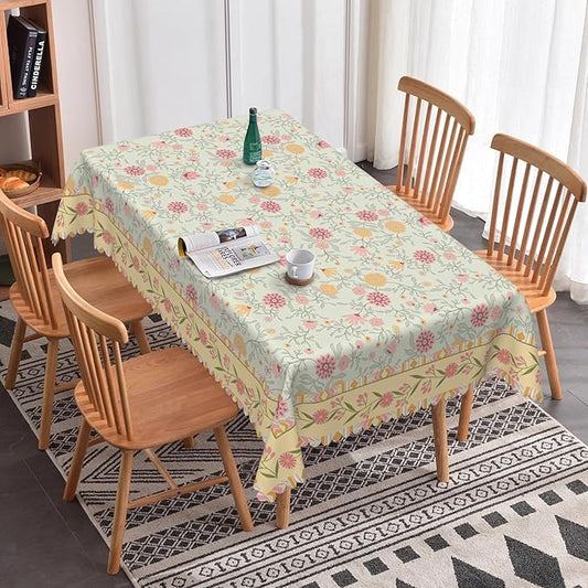 Boho Floral Rectangular Tablecloth 60"x84" - Vintage Pink Floral Waterproof Table Cloth for Dining, Kitchen, Outdoor, BBQ and Picnic, Party Decor