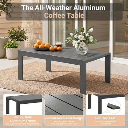 Solaste Aluminum Outdoor Loveseat with Coffee Table,2 PCS Patio Furniture Set with Cushions, All-Weather Outdoor Patio Sofa Sets for Balcony, Deck, Backyard, Porch, Garden, Dark Grey