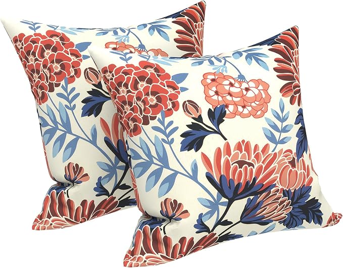 LVTXIII 2 Pack Outdoor Throw Pillow Covers for Patio Furniture, 16x16 Inch Square Pillow Case, Water-Repellent Cushion Covers for Garden, Porch, Sofa, Vibrant Blossom