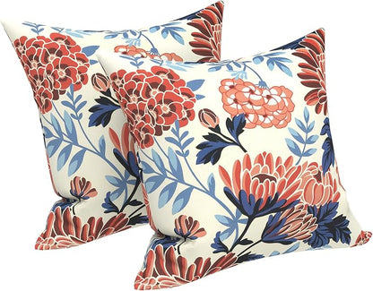 LVTXIII 2 Pack Outdoor Throw Pillow Covers for Patio Furniture, 16x16 Inch Square Pillow Case, Water-Repellent Cushion Covers for Garden, Porch, Sofa, Vibrant Blossom