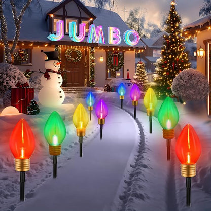 10 Lights Jumbo C9 Pathway Christmas Lights Outdoor, 11Ft 2 Pack 5 LED Giant Bulbs, Large Outdoor Christmas Decor for Holiday Lawn Yard Garden, Big Light Decorations, Multicolor