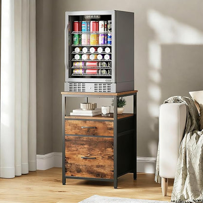 Herture Mini Fridge Stand with 3 Storage, Mini Fridge Cabinet, Beverage Fridge Table, Heavy Duty 18.11" L* 18.11" W Tabletop, for Dorm, Apartment,Office, Bedroom Rustic Brown HB03BXN